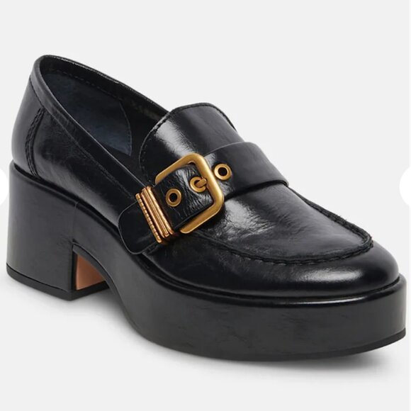 Dolce Vita Yonder Midnight Crinkle Patent Platform Loafers - Picture 1 of 13